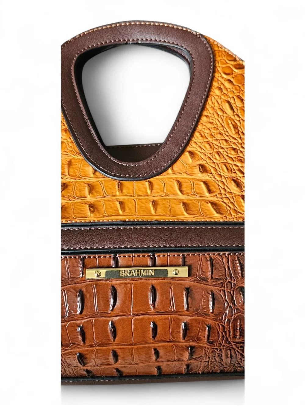 Brahmin Two-Tone Brown & Tan Croc-Embossed Top-Handle Bag - Picture 6 of 12